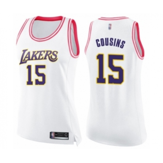 Women's Los Angeles Lakers #15 DeMarcus Cousins Swingman White Pink Fashion Basketball Jersey - Ujersey