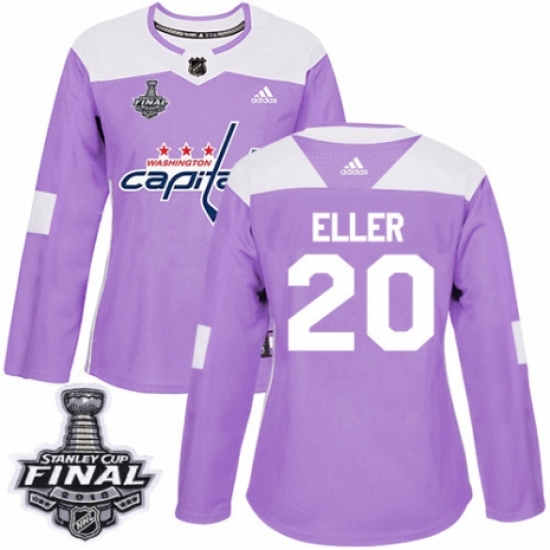 Women's Adidas Washington Capitals #20 Lars Eller Authentic Purple Fights Cancer Practice 2018 Stanley Cup Final NHL Jersey - Ujersey