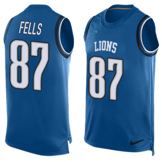 Men's Nike Detroit Lions #87 Darren Fells Limited Light Blue Player Name & Number Tank Top NFL Jersey - Ujersey