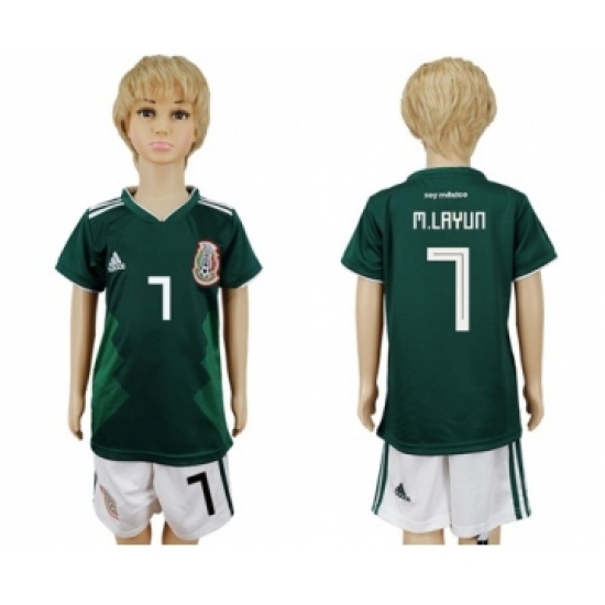 Mexico #7 M.Layun Home Kid Soccer Country Jersey