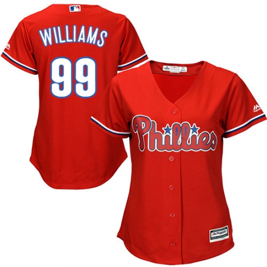 Women's Majestic Philadelphia Phillies #99 Mitch Williams Replica Red Alternate Cool Base MLB Jersey - Ujersey