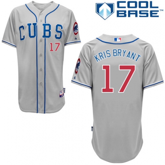 Men's Majestic Chicago Cubs #17 Kris Bryant Authentic Grey Alternate Road Cool Base MLB Jersey - Ujersey