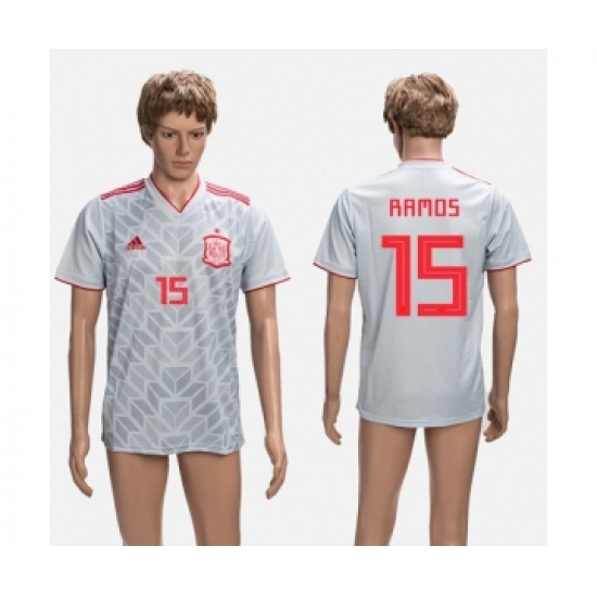 Spain #15 Ramos Grey Training Soccer Country Jersey