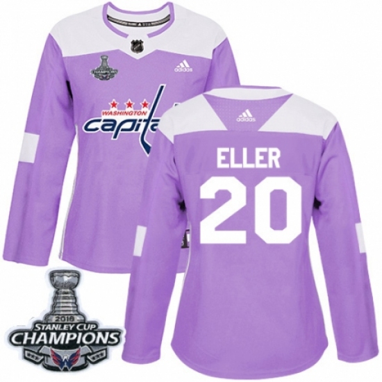 Women's Adidas Washington Capitals #20 Lars Eller Authentic Purple Fights Cancer Practice 2018 Stanley Cup Final Champions NHL Jersey - Ujersey