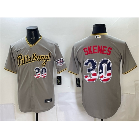 Men's Pittsburgh Pirates #30 Paul Skenes Gray USA 250 Fourth of July Stitched Baseball Jersey - Ujersey