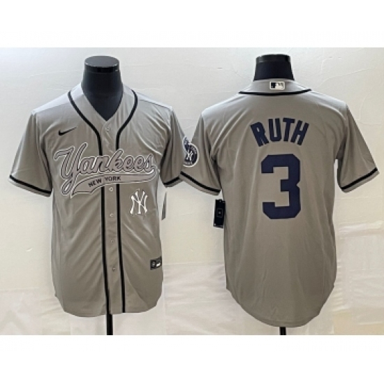 Men's New York Yankees #3 Babe Ruth Gray Cool Base Stitched Baseball Jersey - Ujersey