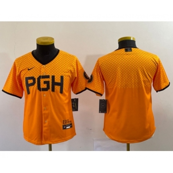 Youth Nike Pittsburgh Pirates Blank Yellow 2023 City Connect Stitched Jersey1 - Ujersey