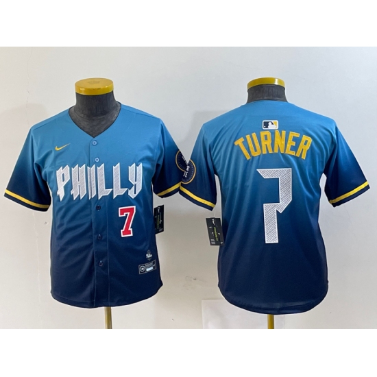 Youth Philadelphia Phillies #7 Trea Turner Number Blue 2024 City Connect Limited Stitched Jersey - Ujersey