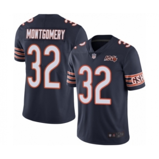 Men's Chicago Bears #32 David Montgomery Navy Blue Team Color 100th Season Limited Football Jersey - Ujersey