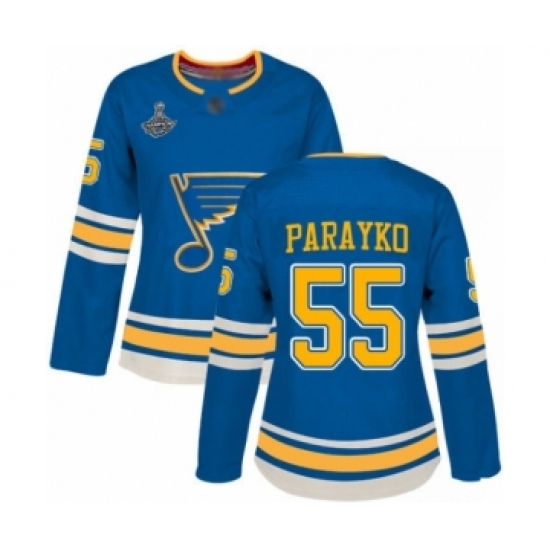 Women's St. Louis Blues #55 Colton Parayko Authentic Navy Blue Alternate 2019 Stanley Cup Champions Hockey Jersey - Ujersey
