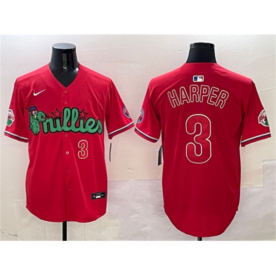 Men's Philadelphia Phillies #3 Bryce Harper Red Phanatic Limited Stitched Jersey - Ujersey