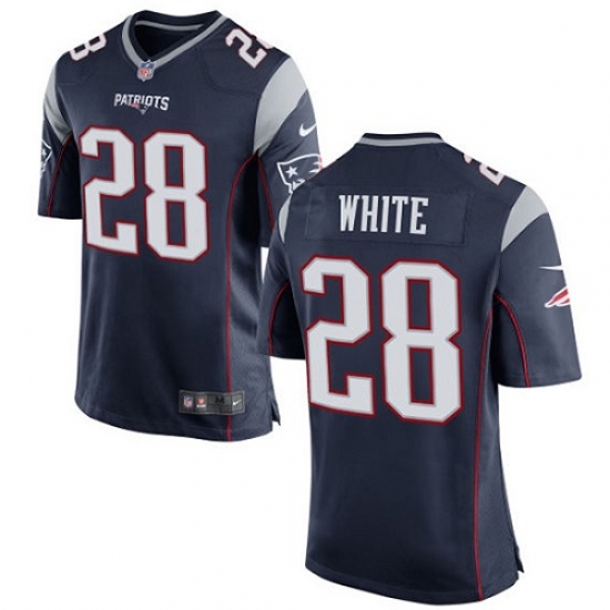 Men's Nike New England Patriots #28 James White Game Navy Blue Team Color NFL Jersey - Ujersey