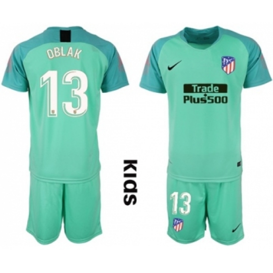 Atletico Madrid #13 Oblak Green Goalkeeper Kid Soccer Club Jersey