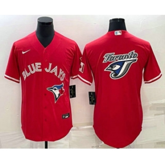 Men's Toronto Blue Jays Big Logo Red Stitched MLB Cool Base Nike Jersey - Ujersey