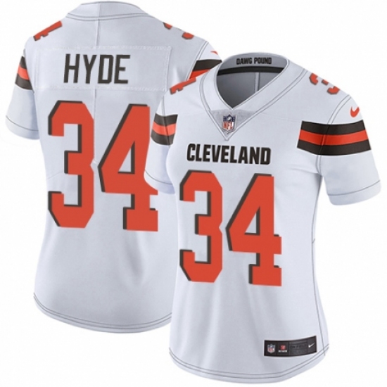 Women's Nike Cleveland Browns #34 Carlos Hyde White Vapor Untouchable Limited Player NFL Jersey - Ujersey