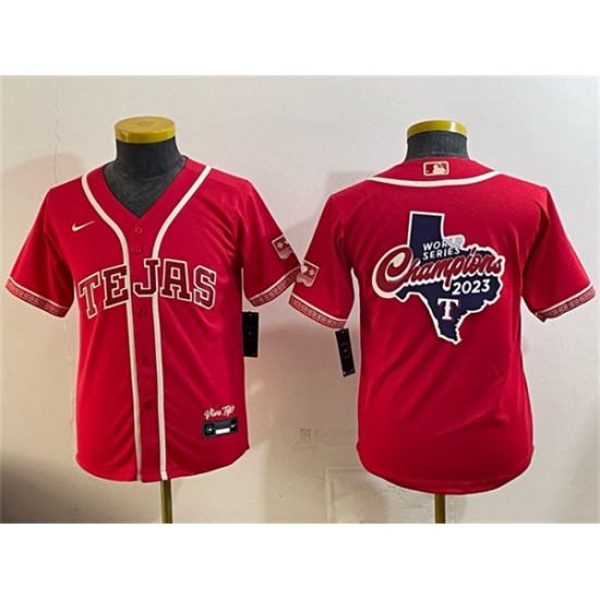 Youth Texas Rangers Team Big Logo Red 2026 City Connect Stadium Stitched Baseball Jersey - Ujersey