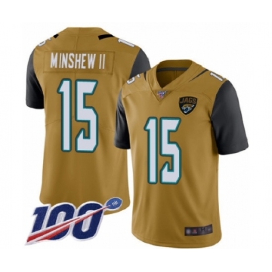 Men's Jacksonville Jaguars #15 Gardner Minshew II Limited Gold Rush Vapor Untouchable 100th Season Football Jersey - Ujersey