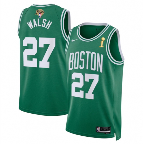 Men's Boston Celtics #27 Jordan Walsh Kelly Green 2024 Finals Champions Icon Edition Stitched Basketball Jersey - Ujersey