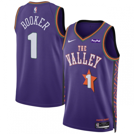 Men's Phoenix Suns #1 Devin Booker Purple 2024-25 City Edition Stitched Basketball Jersey - Ujersey