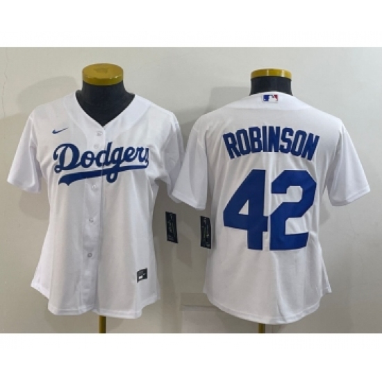 Women's Los Angeles Dodgers #42 Jackie Robinson White Stitched MLB Cool Base Nike Jersey - Ujersey