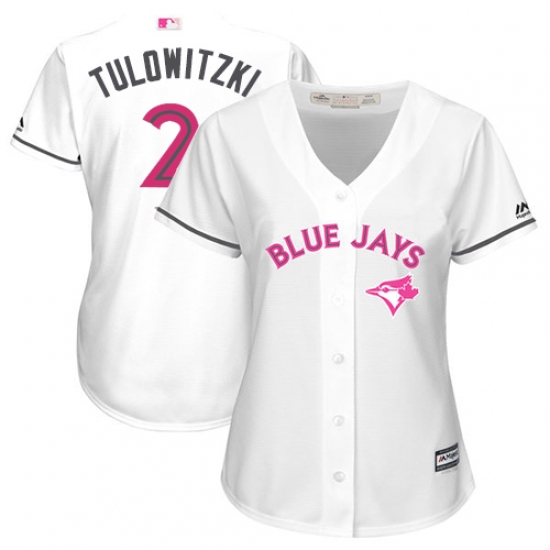 Women's Majestic Toronto Blue Jays #2 Troy Tulowitzki Replica White Mother's Day Cool Base MLB Jersey - Ujersey