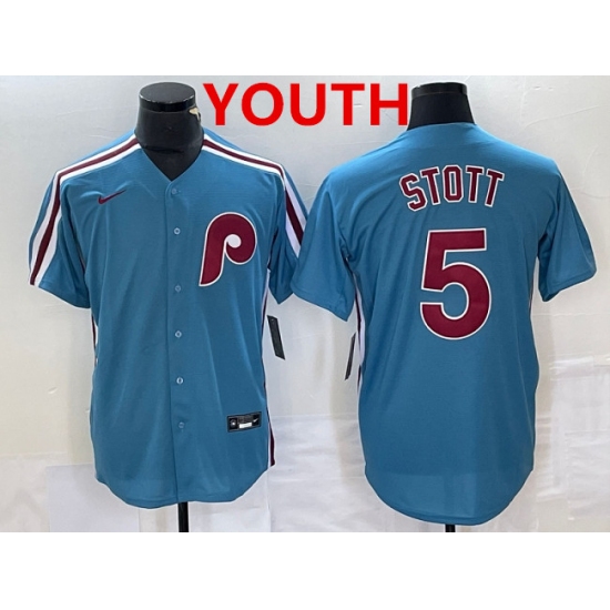 Youth Philadelphia Phillies #5 Bryson Stott Blue Cool Base Stitched Jersey - Ujersey