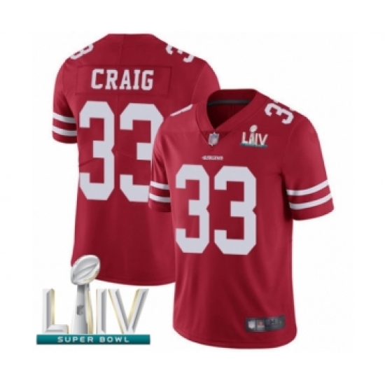 Men's San Francisco 49ers #33 Roger Craig Red Team Color Vapor Untouchable Limited Player Super Bowl LIV Bound Football Jersey - Ujersey