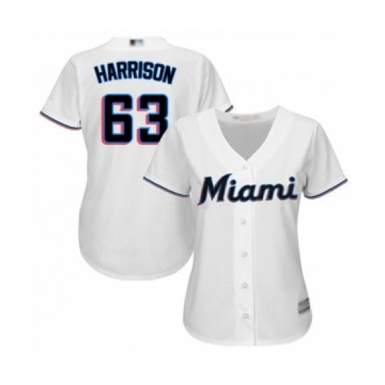 Women's Miami Marlins #63 Monte Harrison Authentic White Home Cool Base Baseball Player Jersey - Ujersey