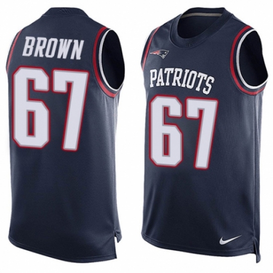 Men's Nike New England Patriots #67 Trent Brown Limited Navy Blue Player Name & Number Tank Top NFL Jersey - Ujersey