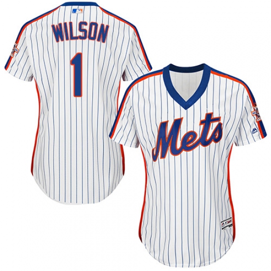 Women's Majestic New York Mets #1 Mookie Wilson Authentic White Alternate Cool Base MLB Jersey - Ujersey