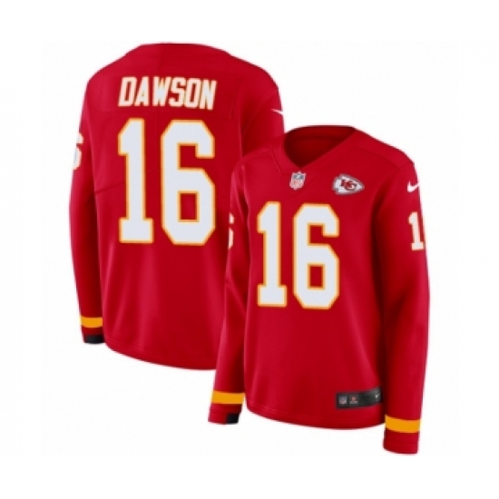 Women's Nike Kansas City Chiefs #16 Len Dawson Limited Red Therma Long Sleeve NFL Jersey - Ujersey