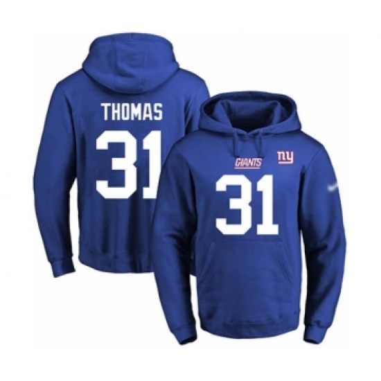 Football Men's New York Giants #31 Michael Thomas Royal Blue Name & Number Pullover Hoodie - Ujersey