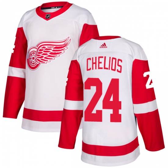 Men's Adidas Detroit Red Wings #24 Chris Chelios Authentic White Away NHL Jersey - Ujersey