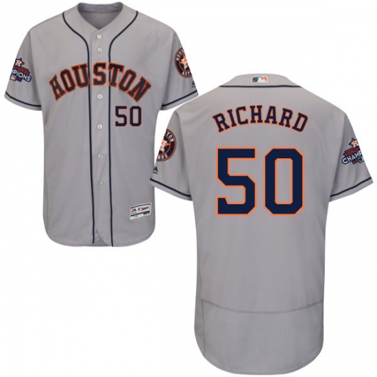 Men's Majestic Houston Astros #50 J.R. Richard Authentic Grey Road 2017 World Series Champions Flex Base MLB Jersey - Ujersey