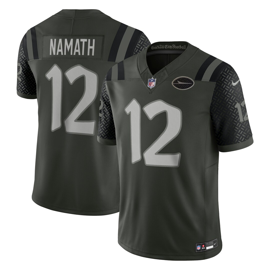 Men's New York Jets Joe Namath Nike Gotham Green 2025 Rivalries Collection Stitched Limited Jersey - Ujersey