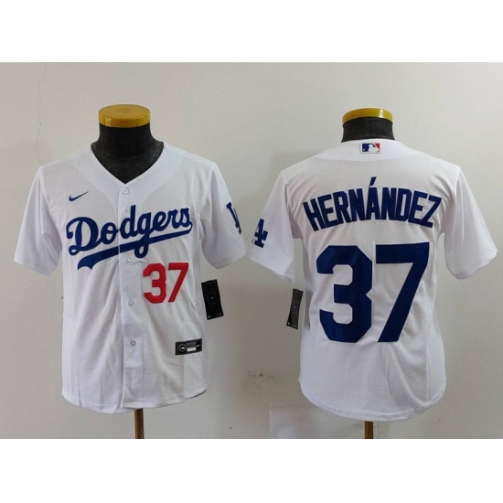 Youth Los Angeles Dodgers #37 Teoscar Hernandez Number White Cool Base Stitched Jersey - Ujersey