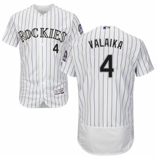 Men's Majestic Colorado Rockies #4 Pat Valaika White Home Flex Base Authentic Collection MLB Jersey - Ujersey