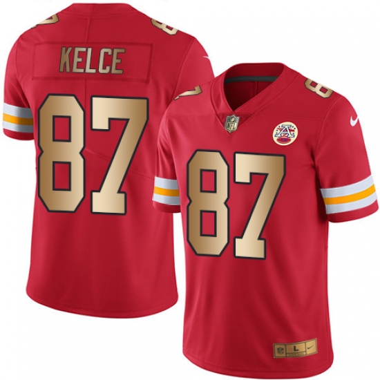 Men's Nike Kansas City Chiefs #87 Travis Kelce Limited Red/Gold Rush NFL Jersey