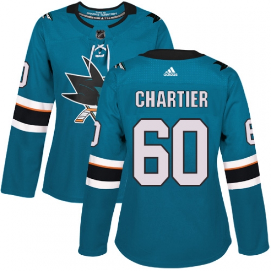 Women's Adidas San Jose Sharks #60 Rourke Chartier Authentic Teal Green Home NHL Jersey - Ujersey