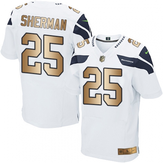 Men's Nike Seattle Seahawks #25 Richard Sherman Elite White/Gold NFL Jersey - Ujersey
