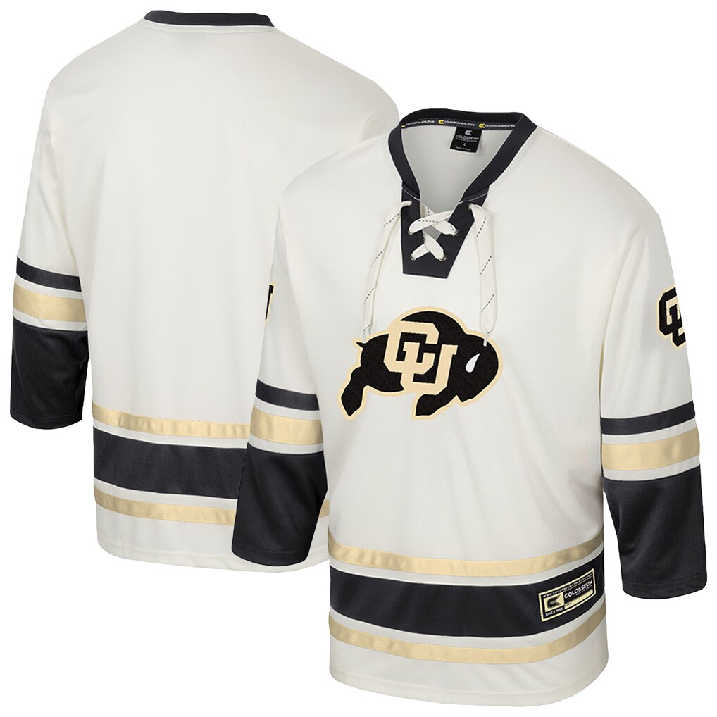 Men's Colosseum Cream Colorado Buffaloes Puck Proud Fashion Hockey Jersey - ujerseystore