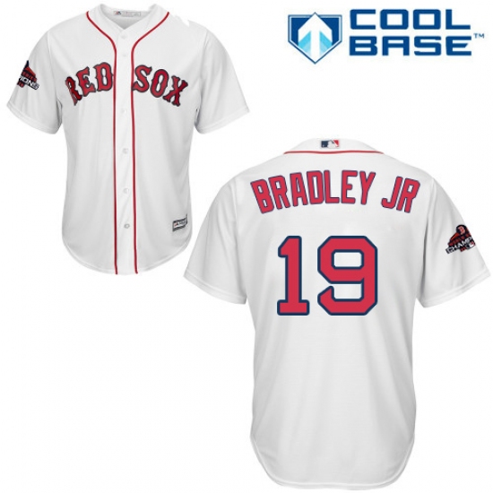 Youth Majestic Boston Red Sox #19 Jackie Bradley Jr Authentic White Home Cool Base 2018 World Series Champions MLB Jersey