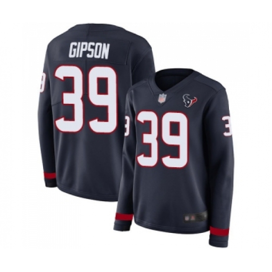 Women's Houston Texans #39 Tashaun Gipson Limited Navy Blue Therma Long Sleeve Football Jersey - Ujersey