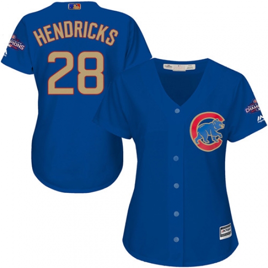 Women's Majestic Chicago Cubs #28 Kyle Hendricks Authentic Royal Blue 2017 Gold Champion MLB Jersey - Ujersey
