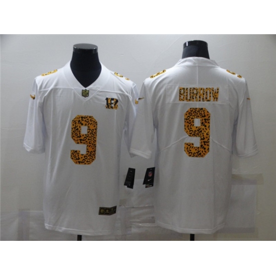 Men's Cincinnati Bengals #9 Joe Burrow 2020 White Leopard Print Fashion Limited Stitched Jersey - Ujersey