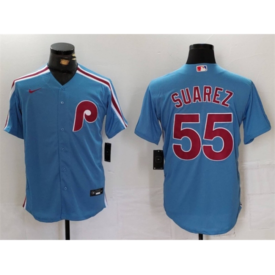 Men's Philadelphia Phillies #55 Ranger Suárez Blue Cool Base Stitched Jersey - Ujersey