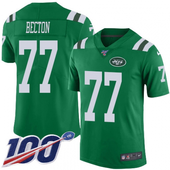 Youth New York Jets #77 Mekhi Becton Green Stitched Limited Rush 100th Season Jersey - Ujersey