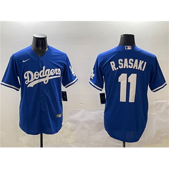 Men's Los Angeles Dodgers #11 Roki Sasaki Royal Cool Base Stitched Baseball Jersey - Ujersey