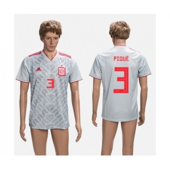 Spain #3 Pique Grey Training Soccer Country Jersey