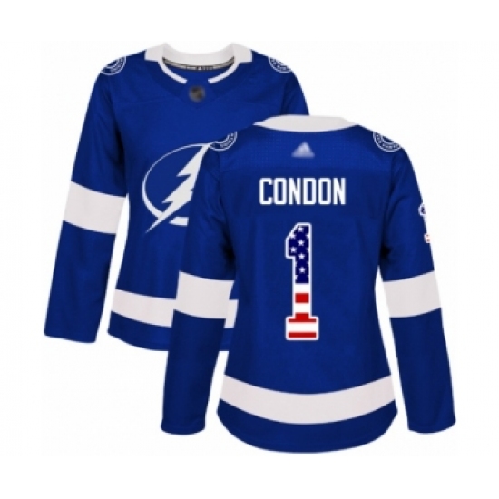 Women's Tampa Bay Lightning #1 Mike Condon Authentic Blue USA Flag Fashion Hockey Jersey - Ujersey